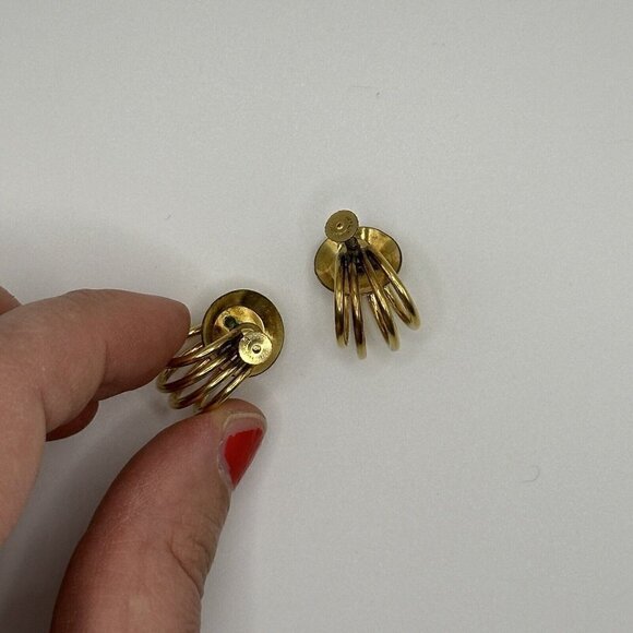 Vintage 1/20 12kt Fill Modernist Multi Hoop Screwback Earrings Signed Classic - Picture 7 of 11